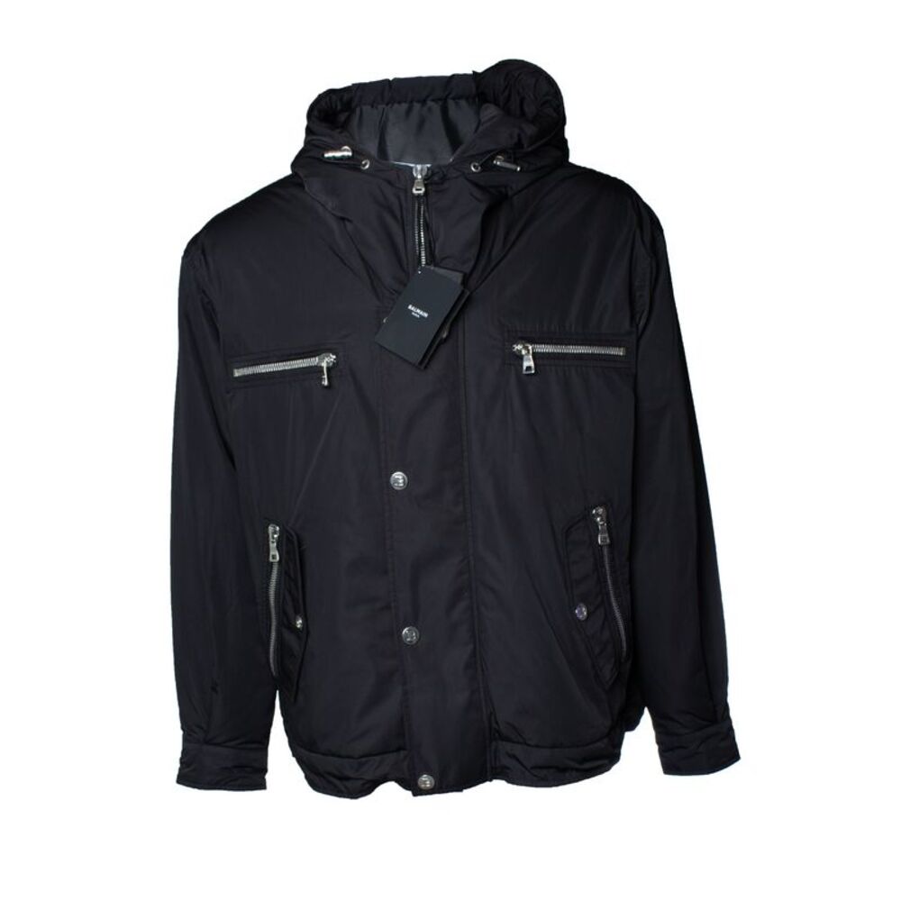 Balmain, hooded bomber jacket in black